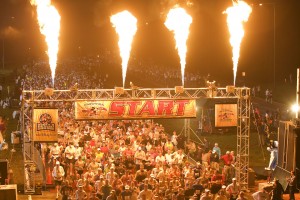 (Jan. 13, 2008):  Pyrotechnics light the sky at 6 a.m. Jan. 13, 2008 to mark the beginning of the 15th annual Walt Disney World Marathon.  A record 18,000 athletes registered for the 26.2 mile trek through all four Walt Disney World theme parks. (Matt Str