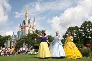 (L-R): Snow White, Cinderella and Belle make every day a royal fairy tale for Princesses of all ages at the Magic Kingdom.