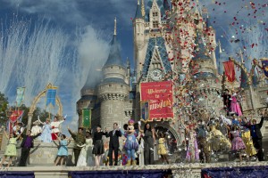 (DEC. 6, 2012): Fireworks and confetti fly at Cinderella Castle Dec. 6, 2012 during the Grand Opening of New Fantasyland at Walt Disney World Resort in Lake Buena Vista, Fla. Actress Ginnifer Goodwin, Disney Parks and Resorts Chairman Tom Staggs, singer Jordin Sparks and Mickey Mouse joined dozens of Disney characters on Cinderella Castle stage to celebrate the opening. New Fantasyland is a new area in the Magic Kingdom and is the largest expansion in the 41-year history of the theme park. (Kent Phillips, photographer)