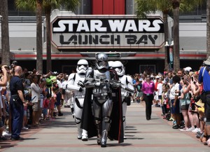 At various times each day, the menacing Captain Phasma leads a squad of First Order stormtroopers as they march in formation from Star Wars Launch Bay to the Center Stage area at Disney's Hollywood Studios in an intimidating demonstration of the First OrderÕs indomitable strength. (Todd Anderson, photographer)